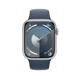 Apple Watch Series 9/ GPS/ 45mm/ Cellular/ Caja de Aluminio Plata/ Correa Deportiva Azul Tempestad S/M