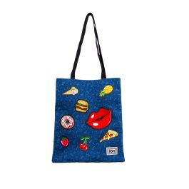 Bolsa de la Compra Shopping Bag Patches Oh My Pop Azul Oscuro