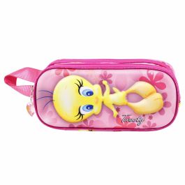 Estuche Portatodo 3D Doble Pink Flowers Looney Tunes Tweety (Piolín) Rosa