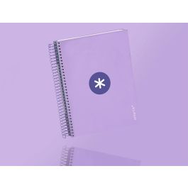 Cuaderno Espiral A5 Micro Antartik Tapa Forrada120H 90 gr Cuadro 5 mm 5 Banda 6 Taladros Color Lavanda