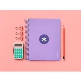 Cuaderno Espiral A5 Micro Antartik Tapa Forrada120H 90 gr Cuadro 5 mm 5 Banda 6 Taladros Color Lavanda