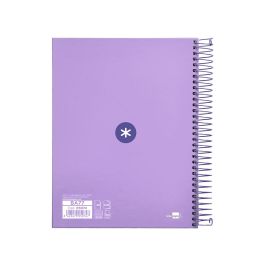 Cuaderno Espiral A5 Micro Antartik Tapa Forrada120H 90 gr Cuadro 5 mm 5 Banda 6 Taladros Color Lavanda