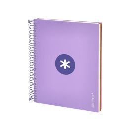 Cuaderno Espiral A5 Micro Antartik Tapa Forrada120H 90 gr Cuadro 5 mm 5 Banda 6 Taladros Color Lavanda