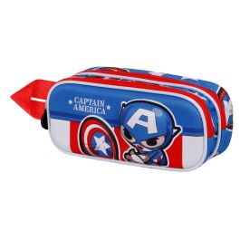 Estuche Portatodo 3D Doble Let's go Marvel Capitán América Azul