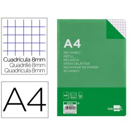 Recambio Liderpapel A4 100 Hojas 60 gr-M2 Cuadro 8 mm Con Margen 4 Taladros