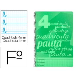 Cuaderno Espiral Liderpapel Folio Pautaguia Tapa Plastico 80H 75 gr Cuadro Pautado 4 mm Con Margen Color Verde