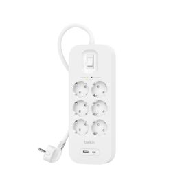 Belkin Regleta De Proteccion Contra Sobretensiones Con 6 Tomas + Usb + Usb-C Botón De Apagado Y Encendido 2 Metros Blanco