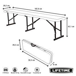 Banco Lifetime Blanco Plegable 183 x 42 x 29 cm