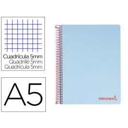 Cuaderno Espiral Liderpapel A5 Micro Wonder Tapa Plastico 120H 90 gr Cuadro 5 mm 5 Bandas 6 Taladros Color Celeste