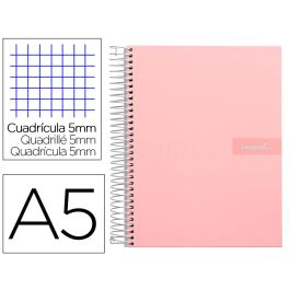 Cuaderno Espiral Liderpapel A5 Micro Crafty Tapa Forrada 120H 90 gr Cuadro 5 mm 5 Bandas6 Taladros Color Rosa