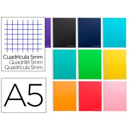 Cuaderno Espiral Liderpapel A5 Micro Jolly Tapa Forrada 140H 75 gr Cuadro 5 mm 5 Bandas6 Taladros Colores Surtidos