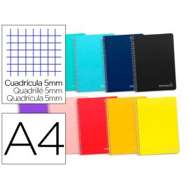 Cuaderno Espiral Liderpapel A4 Micro Witty Tapa Dura 140H 75 gr Cuadro 5 mm 5 Bandas 4 Taladros Colores Surtidos