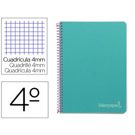 Cuaderno Espiral Liderpapel Cuarto Witty Tapa Dura 80H 75 gr Cuadro 4 mm Con Margen Color Turquesa 5 unidades