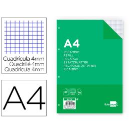 Recambio Liderpapel A4 100 Hojas 60 gr-M2 Cuadro 4 mm Con Margen 4 Taladros