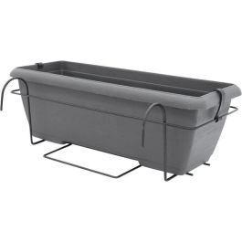 Kit de macetero con soporte metálico y bandeja integrada - GARDEN ID Teramo - Negro-anth 50 cm - Efecto piedra - Reciclado/reciclable