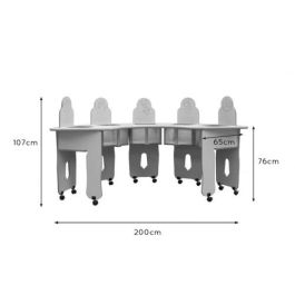 Mobeduc Trona Arco 600565.5H196 para 5 Niños/as, Mesa Infantil con Asientos, Estructura de Madera MDF, Encimera HPL, 200x65x107 cm