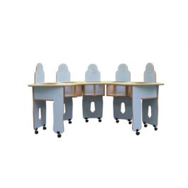 Mobeduc Trona Arco 600565.5H196 para 5 Niños/as, Mesa Infantil con Asientos, Estructura de Madera MDF, Encimera HPL, 200x65x107 cm