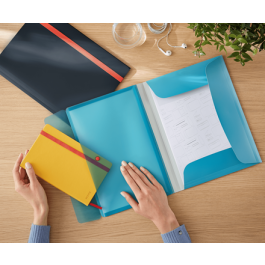 Leitz Carpeta Cosy de 3 Solapas y Bolsillo Interior, Cierre Gomas, DIN A4, Polipropileno Azul