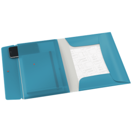 Leitz Carpeta Cosy de 3 Solapas y Bolsillo Interior, Cierre Gomas, DIN A4, Polipropileno Azul