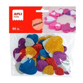 Apli formas goma eva adhesivas corazones con purpurina metalizada colores surtidos -50u- Precio: 2.95000057. SKU: B1EVYA9FHE