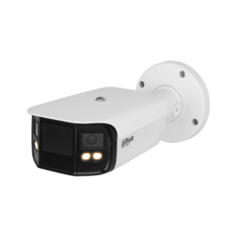 (DH-IPC-PFW5849P-A180-E2-ASTE-0360B) DAHUA CÁMARA IP BULLET PANORÁMICA TIOC DUO WDR WIZSENSE 2X4MP LED IR &amp; LUZ CÁLIDA IP67 ALARMA SONIDO / LUZ AZUL&amp;ROJA 3.6MM POE