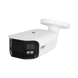 (DH-IPC-PFW5849P-A180-E2-ASTE-0360B) DAHUA CÁMARA IP BULLET PANORÁMICA TIOC DUO WDR WIZSENSE 2X4MP LED IR &amp; LUZ CÁLIDA IP67 ALARMA SONIDO / LUZ AZUL&amp;ROJA 3.6MM POE