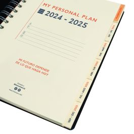Agenda Finocam Tempus Negro Cuarto 15,5 x 21,7 cm 2024-2025