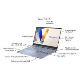 ASUS Vivobook S 15 OLED OLED S5506MA-MA111W - Ordenador Portátil 15.6" 3K 120Hz (Intel Core Ultra 7 155H, 16GB RAM, 1TB SSD, Arc Graphics, Windows 11 Home) Azul Neblina - Teclado QWERTY español