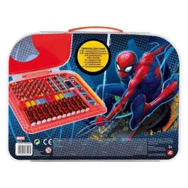 Maletín de actividades artísiticas spiderman con 12 crayones, 12 rotuladores, 6 lápices de colores, regla, lápiz, borrador y sacapuntas. 32x25x2 cm