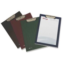 Portanotas Pardo Carton Forrado Pvc Folio Con Pinza Metalica Azul