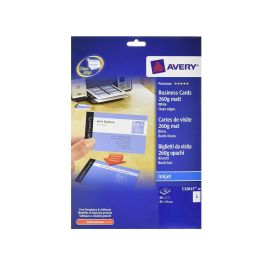 Tarjeta De Visita Avery Blanca Mate 85x54 mm 260 gr Imprimible Doble Cara Para Ink-Jet Pack De 80 Unidades