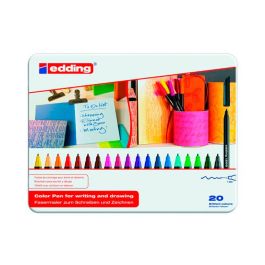 Edding 1200 Rotulador Punta Fibra, Caja Metálica 20 Colores Surtidos - Pack 8 Unidades + 8 Blíster 4 Edding 1340 Regalo