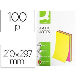 Bloc De Notas Electrostaticas Quita Y Pon Q-Connect 210x297 mm 100 Hojas 5 Colores Fluorescentes