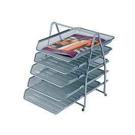 Bandeja Sobremesa Metalica Q-Connect Kf18476 Rejilla Plata 5 Bandejas Movibles 350x275x375 mm