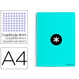Cuaderno Espiral A4 Antartik Tapa Dura 80H 90 gr Cuadro 4 mm Con Margen Color Menta