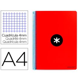 Cuaderno Espiral A4 Antartik Tapa Dura 80H 90 gr Cuadro 4 mm Con Margen Color Rojo 3 unidades