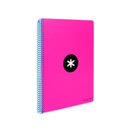 Cuaderno Espiral A4 Antartik Tapa Dura 80H 90 gr Cuadro 4 mm Con Margen Color Rosa Fluor 3 unidades