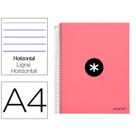 Cuaderno Espiral A4 Micro Antartik Tapa Forrada 120H 90 gr Horizontal 5 Bandas 4 Taladros Color Coral