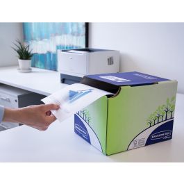 Contenedor Papelera Reciclaje Fellowes Sobremesa Carton 100% Reciclado Montaje Manual Entrada Frontal Y Tapa