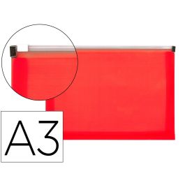 Carpeta Dossier Liderpapel A3 Cierre De Cremallera Rojo Translucido 10 unidades