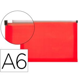 Carpeta Dossier Liderpapel A6 Cierre De Cremallera Rojo Translucido 10 unidades