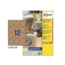 Etiqueta Adhesiva Avery Kraft Efecto Carton Redonda 60 mm Removible Para Laser Ink-Jet Caja De 300 Unidades