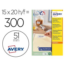 Etiqueta Adhesiva Avery Blanca Redonda Removible Para Laser Ink-Jet Fotocopiadora 51 mm Caja De 375 Unidades