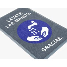 Alfombra Para Suelo De Paso Novus Lavate Las Manos Gracias Fondo Gris 90x60 cm