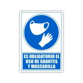 Archivo 2000 Señal "Obligatorio Uso De Mascarilla Y Guantes" 210x297 Pvc Azul Y Blanco