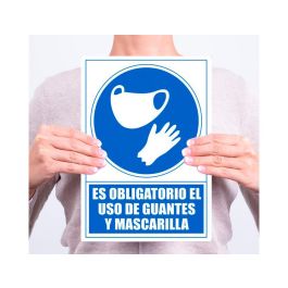 Archivo 2000 Señal "Obligatorio Uso De Mascarilla Y Guantes" 210x297 Pvc Azul Y Blanco