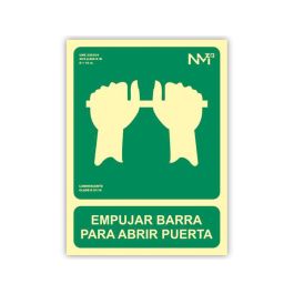 Cartel de evacuación "empujar barra para abrir puerta" clase b (pvc 0,7mm) 22.4x30cm normaluz