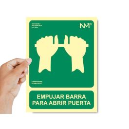 Cartel de evacuación "empujar barra para abrir puerta" clase b (pvc 0,7mm) 22.4x30cm normaluz