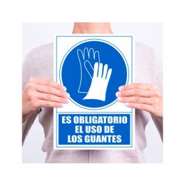 Archivo 2000 Señal "Obligatorio Uso De Guantes" 210x297 Pvc Azul Y Blanco