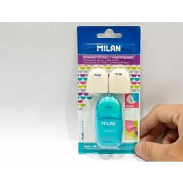 Sacapuntas Milan Capsule Plastico 1 Uso Con Goma + 2 Recambios De Goma En Blister